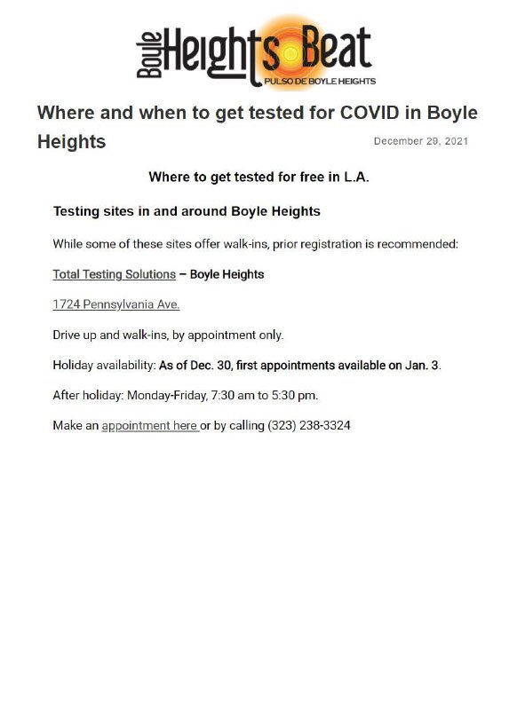 where and when to get tested in Boyle Heights